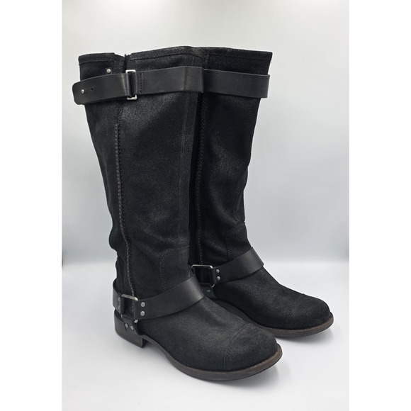 UGG Dree Black Suede Leather Harness Tall Pullup Riding Boots Women's US 8 - Picture 1 of 9